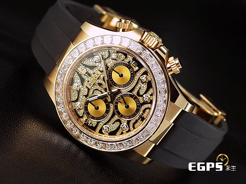 ROLEX 勞力士 DAYTONA 迪通拿 116588TBR 18K黃金材質 原廠鑲嵌鑽錶 抽象虎紋滿天星鑽石面盤 大梯鑽錶圈 足球巨星內馬爾Neymar同款 已經絕種的猛虎面 2021年保卡 自動上鏈 40mm