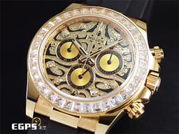 ROLEX 勞力士 DAYTONA 迪通拿 116588TBR 18K黃金材質 <font color="#05f0f0">原廠鑲嵌鑽錶 抽象虎紋滿天星鑽石面盤 大梯鑽錶圈</font> <font color="#fafa01">足球巨星內馬爾Neymar同款 已經絕種的猛虎面</font> <font color="#ff0000">2021年保卡</font> 自動上鏈 40mm
