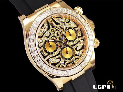 ROLEX 勞力士 DAYTONA 迪通拿 116588TBR 18K黃金材質 原廠鑲嵌鑽錶 抽象虎紋滿天星鑽石面盤 大梯鑽錶圈 足球巨星內馬爾Neymar同款 已經絕種的猛虎面 2021年保卡 自動上鏈 40mm