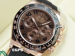 ROLEX 勞力士 Cosmograph Daytona 宇宙計時型 迪通拿 116515LN 永恆玫瑰金材質 <font color="#D2691E">絕版巧克力色面盤 阿拉伯數字時標</font> 計時碼表 陶瓷錶圈 <font color="#FF0000">2017年保卡 Oysterflex橡膠錶帶</font> 賽車錶 自動上鍊 40mm