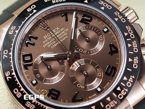 ROLEX 勞力士 Cosmograph Daytona 宇宙計時型 迪通拿 116515LN 永恆玫瑰金材質 絕版巧克力色面盤 阿拉伯數字時標 計時碼表 陶瓷錶圈 2017年保卡 Oysterflex橡膠錶帶 賽車錶 自動上鍊 40mm