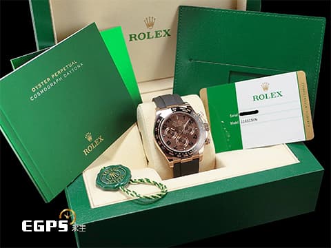 ROLEX 勞力士 Cosmograph Daytona 宇宙計時型 迪通拿 116515LN 永恆玫瑰金材質 絕版巧克力色面盤 阿拉伯數字時標 計時碼表 陶瓷錶圈 2017年保卡 Oysterflex橡膠錶帶 賽車錶 自動上鍊 40mm
