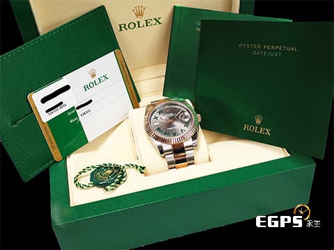 ROLEX 勞力士 Datejust 41 蠔式日誌型 126331 綠羅馬時標面盤 半金款 永恆玫瑰金 DJ41 經典三角坑紋錶圈 2019年保卡 蠔式(Oyster)三節錶帶 自動上鍊 41mm