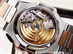 Patek Philippe 百達翡麗 PP錶 Nautilus 5980 金鷹 鸚鵡螺 5980/1AR 18K玫瑰金材質 半金款 鍊帶款 <font color="#05f0f0">漸層橫條紋藍色面盤 同軸計時碼錶 新款PP印記</font><font color="#FF0000"> 2020年保單 僅貼膜試戴極新品</font> 自動上鍊 40.5mm