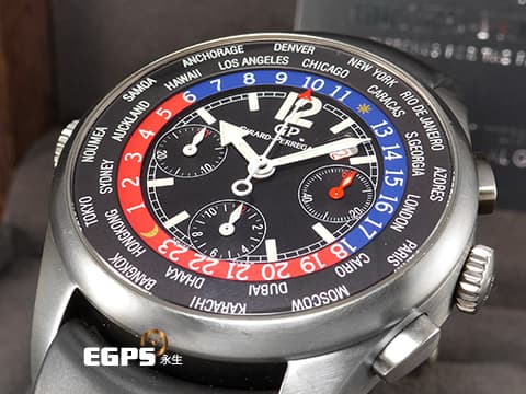 Giard Perregaux芝柏錶 Traveller WW.TC 49805-21-651-FK6A 世界時區 計時碼表 鈦金屬 緯線浮雕面盤 外圈備有24小時日夜環及24個世界城市圈 自動上鍊 43mm