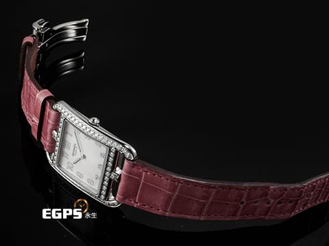 HERMES 愛馬仕 HEURE H 系列 CC2.730.216 不鏽鋼材質 H型錶殼 白色珍珠貝母面盤 原廠鑲嵌鑽石錶圈 台灣公司貨 石英機芯 29mm