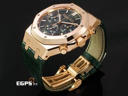 Audemars Piguet 愛彼 AP錶 Royal Oak Chronograph 皇家橡樹 <font color="#f2d8ab">18K玫瑰金材質</font> 26240OR.OO.D404CR.02 <font color="#3ebd0f">軍綠色「Grande Tapisserie」格紋面盤</font> 飛返 計時碼表 <font color="#FF0000">2026年保卡</font> 自動上鍊 41mm