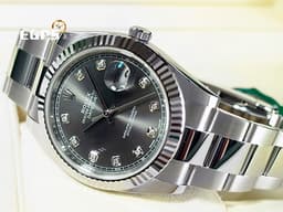 ROLEX 勞力士 DATEJUST II 蠔式日誌 126334 不鏽鋼材質 18K白金三角坑紋圈 <font color="#05f0f0">灰色太陽文放射面盤 原廠鑲嵌鑽石時標</font> <font color="#ff0000">2026年卡</font> 自動上鍊 41mm