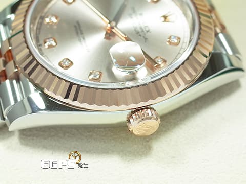 ROLEX 勞力士 Datejust 126331 蠔式日誌型 18K玫瑰金材質 半金款 原廠鑲嵌鑽石時標 日亮金色面盤 紀念型五珠錶帶 2025年保卡 自動上鍊 41mm