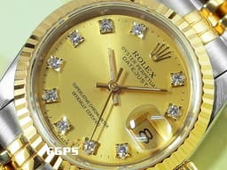 ROLEX 勞力士 DateJust 69173 不鏽鋼&18K黃金材質 半金款 <font color="#ffFF00">香檳色面盤 原廠鑲嵌鑽石時標</font> <font color="#ff0000">五珠紀念型錶帶 台灣公司貨</font> 自動上鍊 26mm