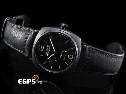 PANERAI 沛納海 RADIOMIR BLACK SEAL PAM384 PAM00384 霧面黑色陶瓷材質 黑色三明治夾層式錶盤 八日鍊 手上鍊 45mm