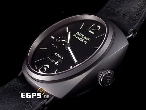 PANERAI 沛納海 RADIOMIR BLACK SEAL PAM384 PAM00384 霧面黑色陶瓷材質 黑色三明治夾層式錶盤 八日鍊 手上鍊 45mm