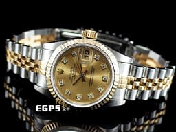 ROLEX 勞力士 DateJust 69173 18K黃金材質 半金款 <font color="#f5edc7">香檳金色面盤 原廠鑲嵌鑽石時標</font> 自動上鏈 26mm