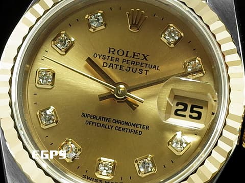 ROLEX 勞力士 DateJust 69173 18K黃金材質 半金款 香檳金色面盤 原廠鑲嵌鑽石時標 自動上鏈 26mm