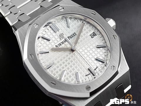 AUDEMARS PIGUET AP錶 愛彼 ROYAL OAK LADY 皇家橡樹系列 77350ST.OO.1261ST.01 銀白色「Grande Tapisserie」大型格紋面盤 鍊帶款 2022年保卡 自動上鍊 34mm