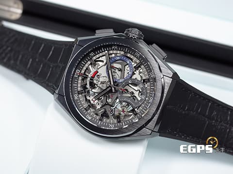 ZENITH 真力時 Defy El Primero 21 計時碼錶 49.9000.9004/78.R582 黑陶瓷材質 鏤空面盤 高振頻 1/100秒 2025年保卡 自動上鍊 44mm