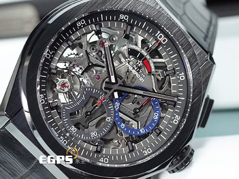 ZENITH 真力時 Defy El Primero 21 計時碼錶 49.9000.9004/78.R582 黑陶瓷材質 鏤空面盤 高振頻 1/100秒 2025年保卡 自動上鍊 44mm
