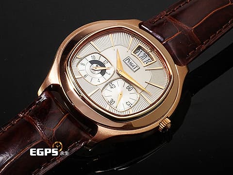 PIAGET 伯爵 Emperador Coussin系列 Dual Time Zone 兩地時間 小秒針 G0A32017 玫瑰金材質 銀白色雕紋面盤 枕型 限量200只 自動上鍊 42mm