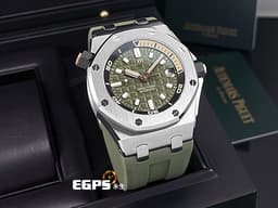 Audemars Piguet 愛彼 AP錶 Royal Oak Offshore Diver 皇家橡樹 離岸型 15720ST.OO.A052CA.01 <font color="#55852e">軍綠色「Méga Tapisserie」超大型格紋面盤</font><font color="#019858"> </font>ROO 不鏽鋼 潛水錶<font color="#FFFF33"> </font><font color="#ff0000">2024年保單 最新錶帶快拆系統</font> 15720 ST 自動上鍊 42mm