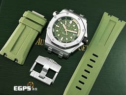 Audemars Piguet 愛彼 AP錶 Royal Oak Offshore Diver 皇家橡樹 離岸型 15720ST.OO.A052CA.01 <font color="#55852e">軍綠色「Méga Tapisserie」超大型格紋面盤</font><font color="#019858"> </font>ROO 不鏽鋼 潛水錶<font color="#FFFF33"> </font><font color="#ff0000">2024年保單 最新錶帶快拆系統</font> 15720 ST 自動上鍊 42mm