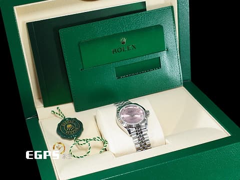 ROLEX 勞力士 Lady-Datejust 28 蠔式日誌型 279174 粉紅色面盤 羅馬數字時標 不鏽鋼 DJ28 經典三角坑紋錶圈 2024年保卡 紀念型(Jubilee)五銖錶帶 自動上鍊 28mm