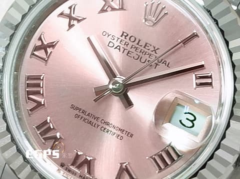 ROLEX 勞力士 Lady-Datejust 28 蠔式日誌型 279174 粉紅色面盤 羅馬數字時標 不鏽鋼 DJ28 經典三角坑紋錶圈 2024年保卡 紀念型(Jubilee)五銖錶帶 自動上鍊 28mm