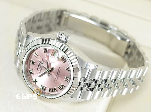 ROLEX 勞力士 Lady-Datejust 28 蠔式日誌型 279174 粉紅色面盤 羅馬數字時標 不鏽鋼 DJ28 經典三角坑紋錶圈 2024年保卡 紀念型(Jubilee)五銖錶帶 自動上鍊 28mm