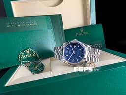 ROLEX 勞力士 蠔式 DATEJUST II 126300 不鏽鋼材質 <font color="#6ca6d6">藍色太陽紋面盤</font> <font color="#FF0000">2026年保卡 極新品 紀念型五銖錶帶</font> 自動上鏈 41mm