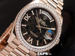 ROLEX 勞力士 Day-Date 36 蠔式 星期日曆型 128345RBR 永恆玫瑰金 DD36 <font color="#ffa07a">赤鐵石英面盤【熔岩巧克力】</font> <font color="#05f0f0">產量最稀少的DD,原鑲羅馬數字VI&XI&柱狀時標、原鑲鑽石錶圈 </font><font color="#FF0000">2022年保卡</font> 自動上鍊 36mm