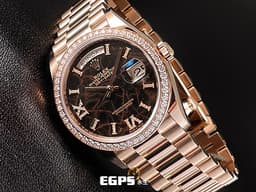 ROLEX 勞力士 Day-Date 36 蠔式 星期日曆型 128345RBR 永恆玫瑰金 DD36 <font color="#ffa07a">赤鐵石英面盤【熔岩巧克力】</font> <font color="#05f0f0">產量最稀少的DD,原鑲羅馬數字VI&XI&柱狀時標、原鑲鑽石錶圈 </font><font color="#FF0000">2022年保卡</font> 自動上鍊 36mm