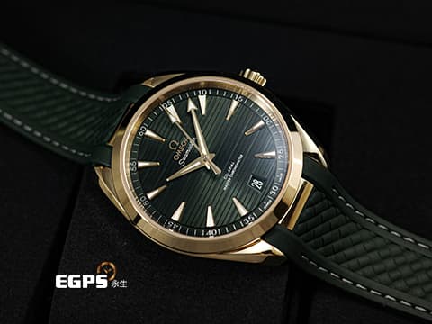 OMEGA 歐米茄 Seamaster 海馬 Aqua Terra 150 系列 22052412110001 綠色橫甲板紋面盤 大三針 Moonshine金材質 同軸擒縱 2025年保卡 自動上鍊 41mm