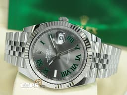ROLEX 勞力士 DATEJUST 126334 蠔式日誌型 18K白金框 <font color="#05f0f0">溫布頓</font> <font color="#00FF00">綠羅馬時標灰色面盤</font> <font color="#FF0000">2024年新式保卡</font> <font color="#10f455">綠羅馬面</font> 自動腕錶 41mm