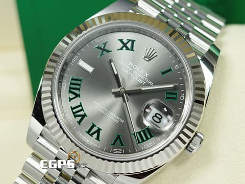 ROLEX 勞力士 DATEJUST 126334 蠔式日誌型 18K白金框 溫布頓 綠羅馬時標灰色面盤 2024年新式保卡 綠羅馬面 自動腕錶 41mm