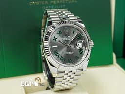 ROLEX 勞力士 DATEJUST 126334 蠔式日誌型 18K白金框 <font color="#05f0f0">溫布頓</font> <font color="#00FF00">綠羅馬時標灰色面盤</font> <font color="#FF0000">2024年新式保卡</font> <font color="#10f455">綠羅馬面</font> 自動腕錶 41mm
