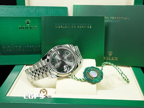 ROLEX 勞力士 DATEJUST 126334 蠔式日誌型 18K白金框 溫布頓 綠羅馬時標灰色面盤 2024年新式保卡 綠羅馬面 自動腕錶 41mm