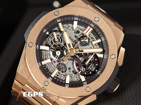 Hublot 宇舶 Big Bang Integrated King Gold 大爆炸 451.OX.1180.OX 王金材質 鏤空面盤 飛返 計時碼錶 2023年電子式保單 新錶訂價:1,830,000元 自動上鍊 42mm