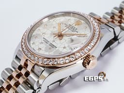 ROLEX 勞力士 Lady-Datejust 蠔式日誌型 278381RBR-0032 18玫瑰金半金款<font color="#05f0f0"> 停產絕版款 鑲鑽銀色花朵圖案面盤 紀念型(JUBILEE)錶帶 原廠鑲嵌鑽石錶圈</font><font color="#FF0000"> 2023年新式保卡 蒐藏未使用品</font> 自動上鍊 31mm