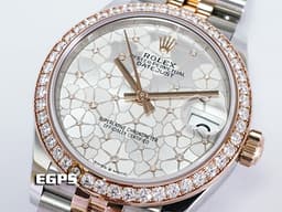 ROLEX 勞力士 Lady-Datejust 蠔式日誌型 278381RBR-0032 18玫瑰金半金款<font color="#05f0f0"> 停產絕版款 鑲鑽銀色花朵圖案面盤 紀念型(JUBILEE)錶帶 原廠鑲嵌鑽石錶圈</font><font color="#FF0000"> 2023年新式保卡 蒐藏未使用品</font> 自動上鍊 31mm