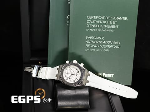Audemars Piguet 愛彼 AP錶 Ladies Royal Oak Offshore 26283ST.OO.D010CA.01 皇家橡樹 白色超大格紋面盤 離岸型 計時碼表 絕美氣質AP女表 經典絕版品 白色橡膠錶帶~ 自動上鍊 37mm