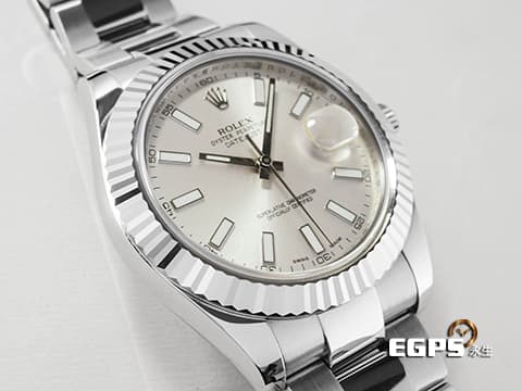 ROLEX 勞力士 DateJust II 116334 經典 蠔式日誌型 不鏽鋼款 18K白金三角坑紋錶圈 銀色面盤 2017年保卡 自動上鍊 41mm
