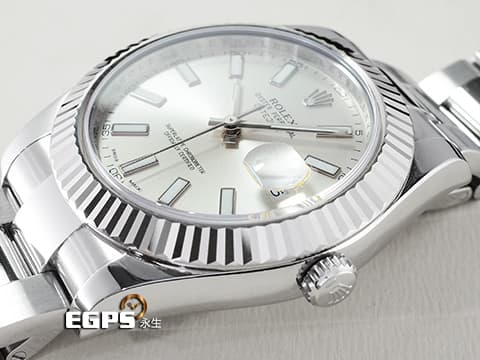 ROLEX 勞力士 DateJust II 116334 經典 蠔式日誌型 不鏽鋼款 18K白金三角坑紋錶圈 銀色面盤 2017年保卡 自動上鍊 41mm