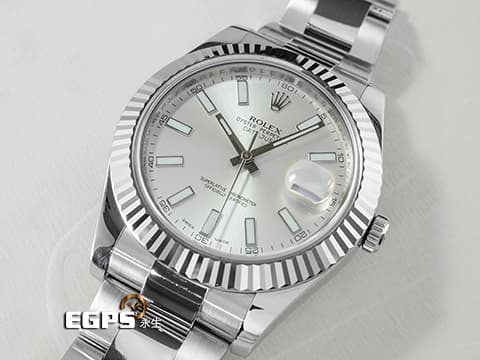 ROLEX 勞力士 DateJust II 116334 經典 蠔式日誌型 不鏽鋼款 18K白金三角坑紋錶圈 銀色面盤 2017年保卡 自動上鍊 41mm
