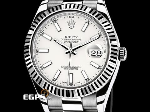ROLEX 勞力士 DateJust II 116334 經典 蠔式日誌型 不鏽鋼款 18K白金三角坑紋錶圈 銀色面盤 2017年保卡 自動上鍊 41mm