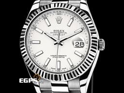 ROLEX 勞力士 DateJust II 116334 經典 蠔式日誌型 不鏽鋼款 <font color="#05f0f0">18K白金三角坑紋錶圈 銀色面盤</font> <font color="#ff0000">2017年保卡</font> 自動上鍊 41mm
