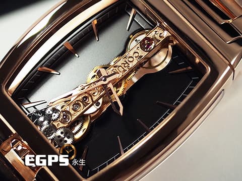 CORUM 崑崙 Golden Bridge 金橋 113.150.55/V100 FN02 中型 18K玫瑰金材質 錶壇傳奇長方直線形金橋雕花機芯 限量600只 整支重約4.8兩 新錶參考訂價:2,270,000元 手動上鏈 31x51mm