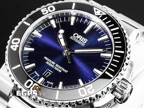 ORIS 豪利時 Aquis Date Calibre 400 時間之海 01 733 7653 4135-07 8 26 01PEB 不鏽鋼材質 藍色太陽紋放射面盤 單向陶瓷錶圈 台灣公司貨 潛水錶 自動上鍊 43mm