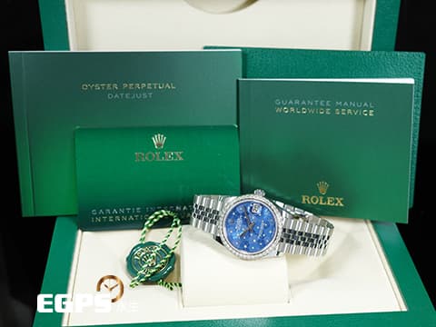 ROLEX 勞力士 Datejust 31 經典 蠔式日誌型 278384 天藍色花朵圖案面盤 DJ31 原廠鑲鑽錶圈 2025年保卡 紀念型(JUBILEE)五銖錶帶 自動上鍊 31mm