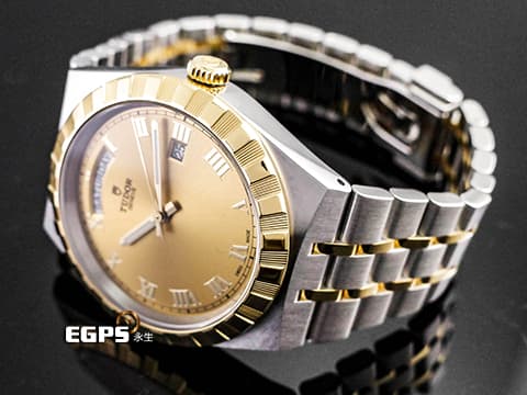 TUDOR 帝舵 Royal 28603-0004 皇家系列 星期日曆型 半金 香檳金色面盤 2026年保卡 半金腕錶超值首選款 自動上鍊 41mm