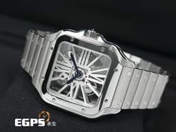 CARTIER 卡地亞 SANTOS DE CARTIER 山度士 WHSA0015 大型款 不鏽鋼材質 鏤空腕錶 <font color="#05f0f0">快拆式錶帶、另附鱷魚皮錶帶組</font> <font color="#ff0000">2025年保卡 新錶參考訂價:1,030,000元</font> 手動上鍊 39.8mm