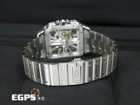 CARTIER 卡地亞 SANTOS DE CARTIER 山度士 WHSA0015 大型款 不鏽鋼材質 鏤空腕錶 快拆式錶帶、另附鱷魚皮錶帶組 2025年保卡 新錶參考訂價:1,030,000元 手動上鍊 39.8mm
